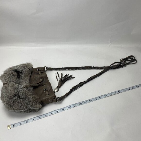 OLIVIA HARRIS Baby Ball Fur Drawstring Shoulder Bag with Chain Strap - Picture 12 of 13